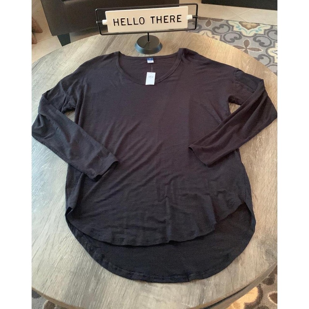 Old Navy Luxe Women Black Long Sleeve Scoop Neck High Low Hem Shirt XS NWT